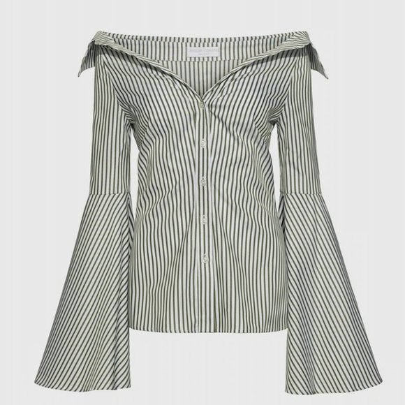NWT Carolina Constas Stripe Bell Sleeve Shirt - Picture 3 of 4